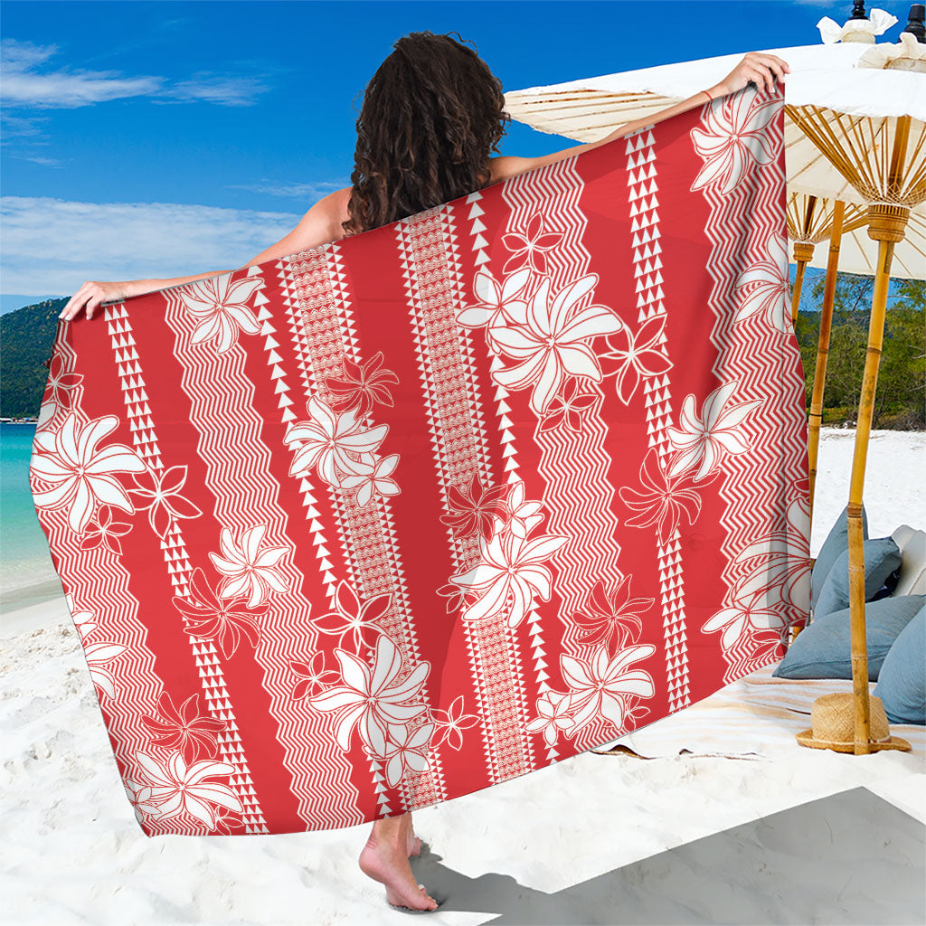 Hawaii Kakau Tribal Sarong With Red Tiare