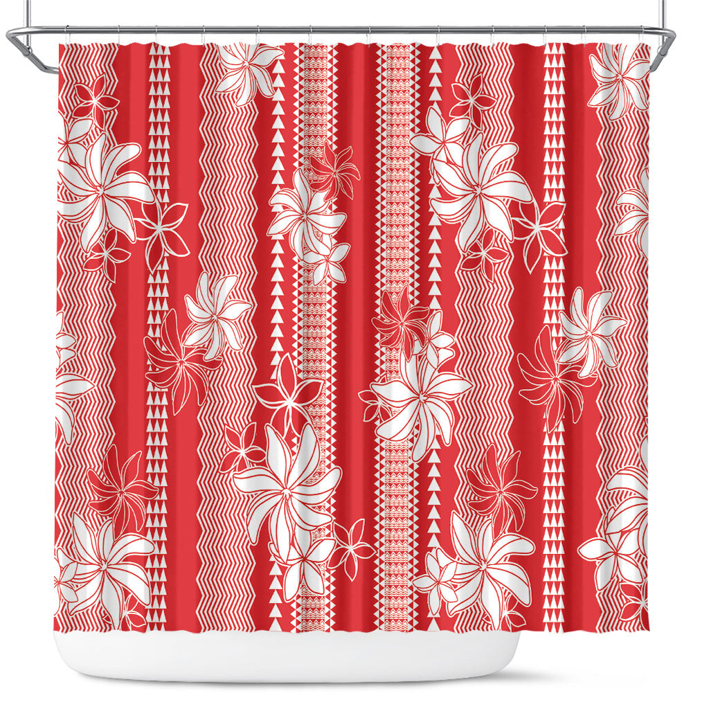 Hawaii Kakau Tribal Shower Curtain With Red Tiare