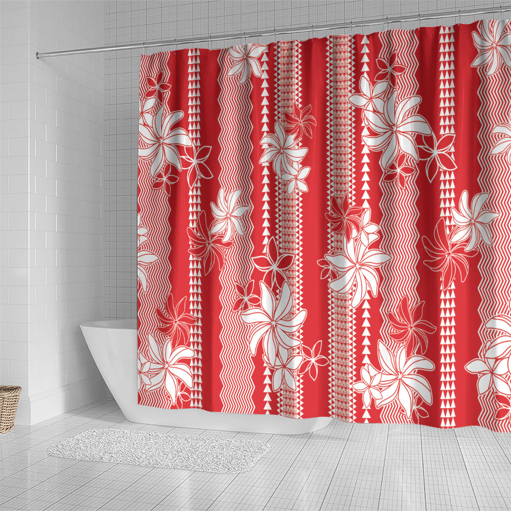 Hawaii Kakau Tribal Shower Curtain With Red Tiare
