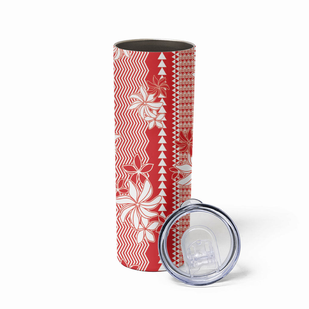 Hawaii Kakau Tribal Skinny Tumbler With Red Tiare
