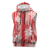 Hawaii Kakau Tribal Sleeveless Hoodie With Red Tiare