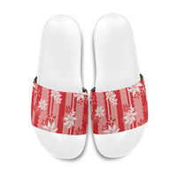 Hawaii Kakau Tribal Slide Sandals With Red Tiare