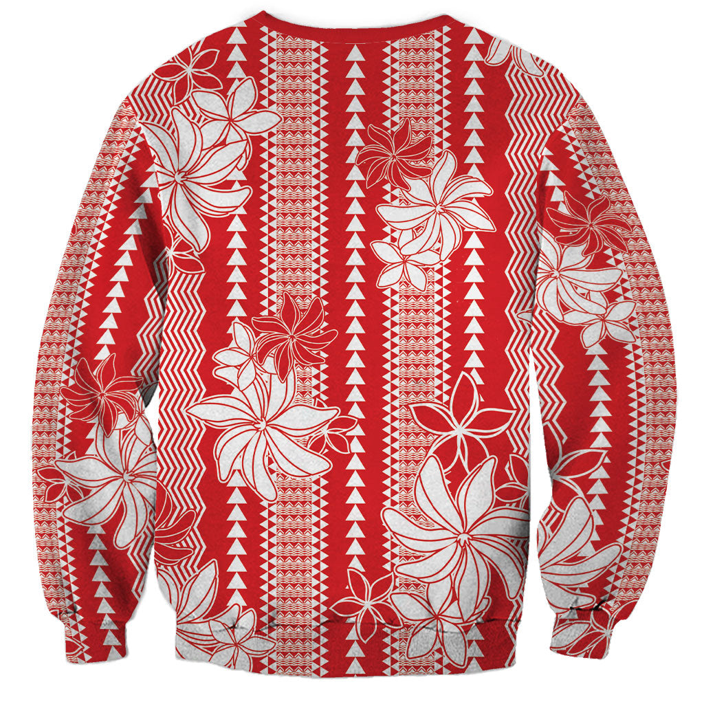 Hawaii Kakau Tribal Sweatshirt With Red Tiare