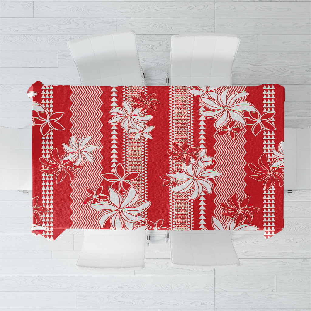 Hawaii Kakau Tribal Tablecloth With Red Tiare