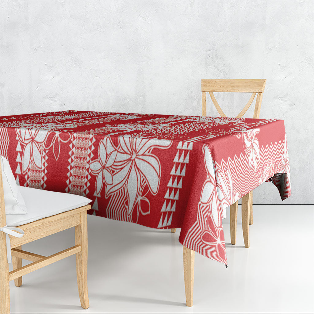 Hawaii Kakau Tribal Tablecloth With Red Tiare