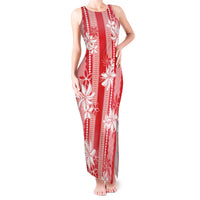 Hawaii Kakau Tribal Tank Maxi Dress With Red Tiare