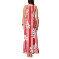 Hawaii Kakau Tribal Tank Maxi Dress With Red Tiare