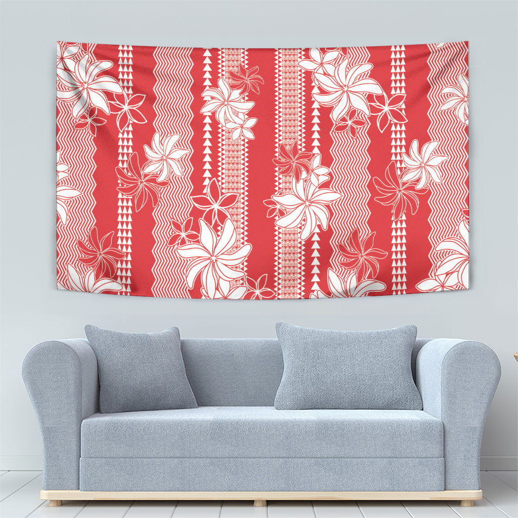 Hawaii Kakau Tribal Tapestry With Red Tiare