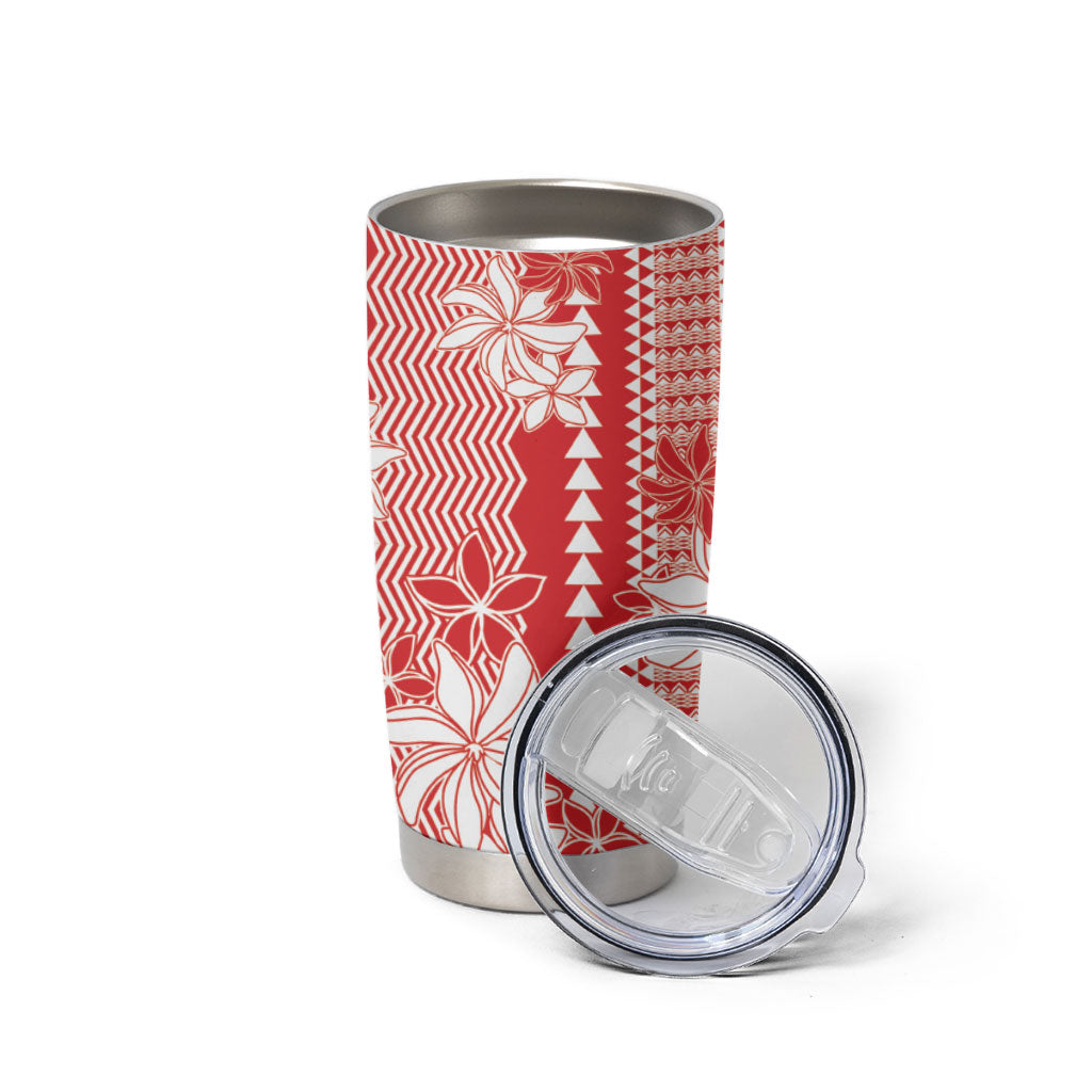 Hawaii Kakau Tribal Tumbler Cup With Red Tiare
