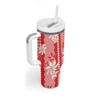 Hawaii Kakau Tribal Tumbler With Handle With Red Tiare