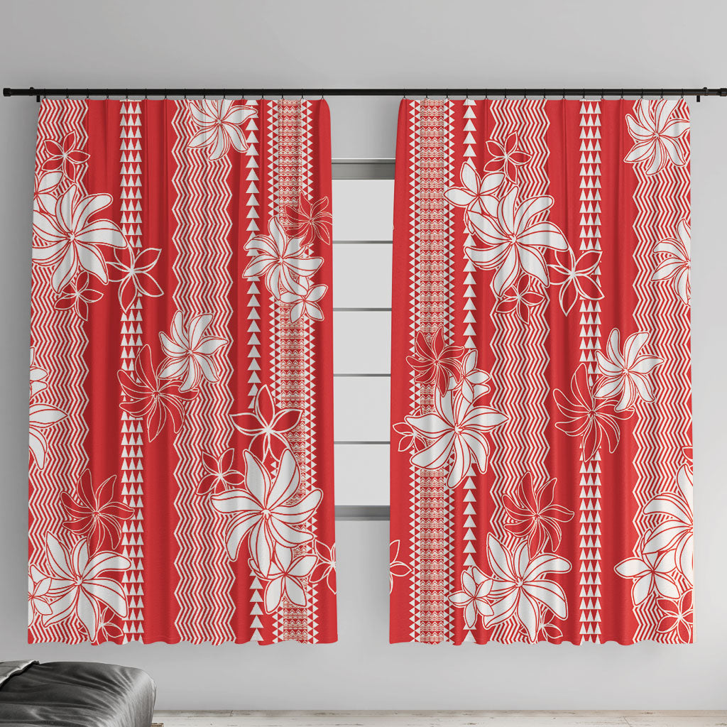 Hawaii Kakau Tribal Window Curtain With Red Tiare