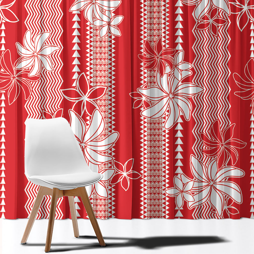 Hawaii Kakau Tribal Window Curtain With Red Tiare