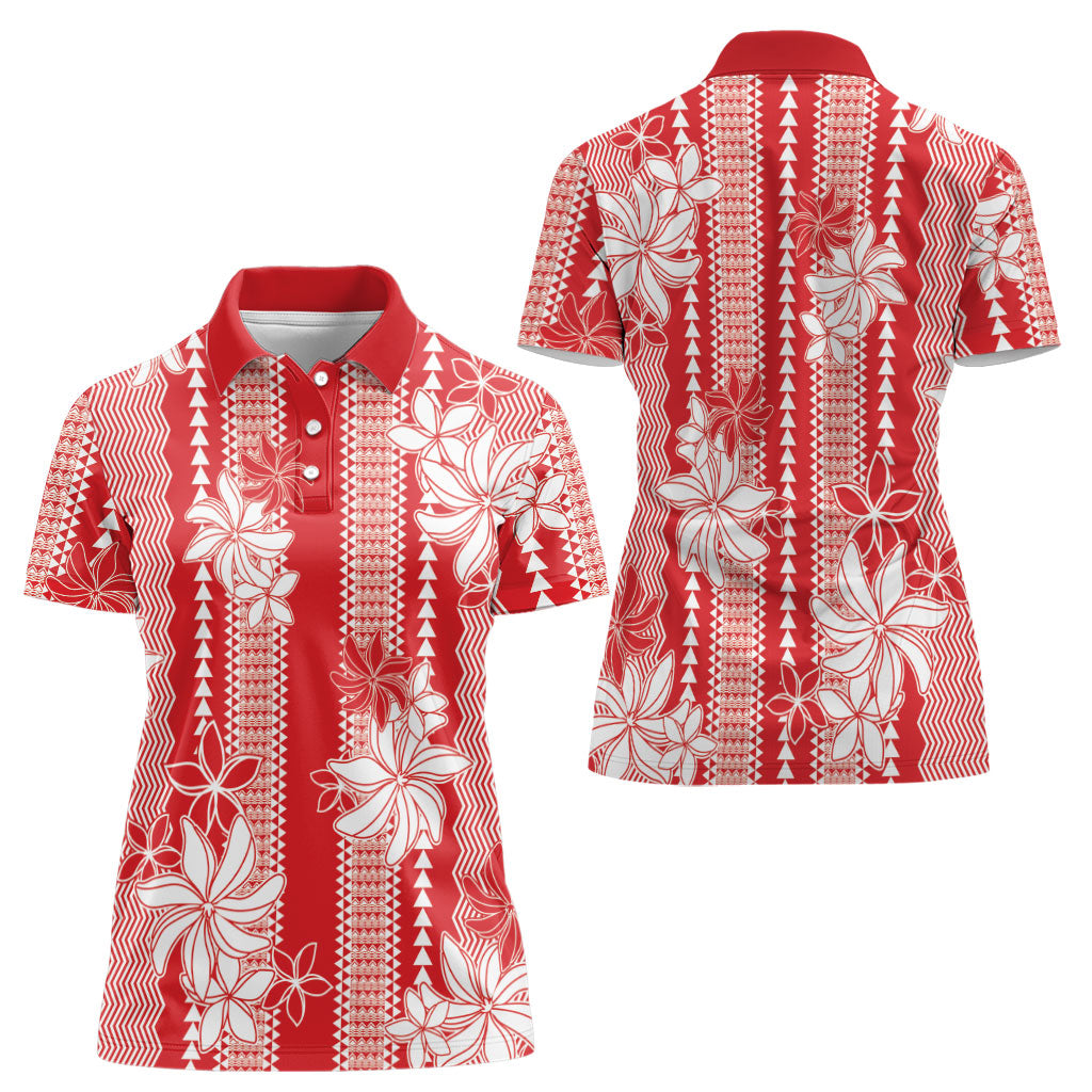 Hawaii Kakau Tribal Women Polo Shirt With Red Tiare