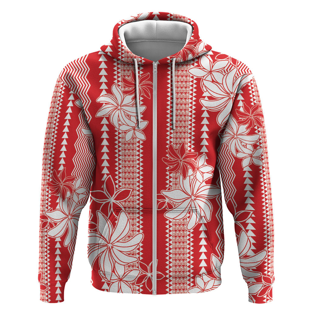 Hawaii Kakau Tribal Zip Hoodie With Red Tiare