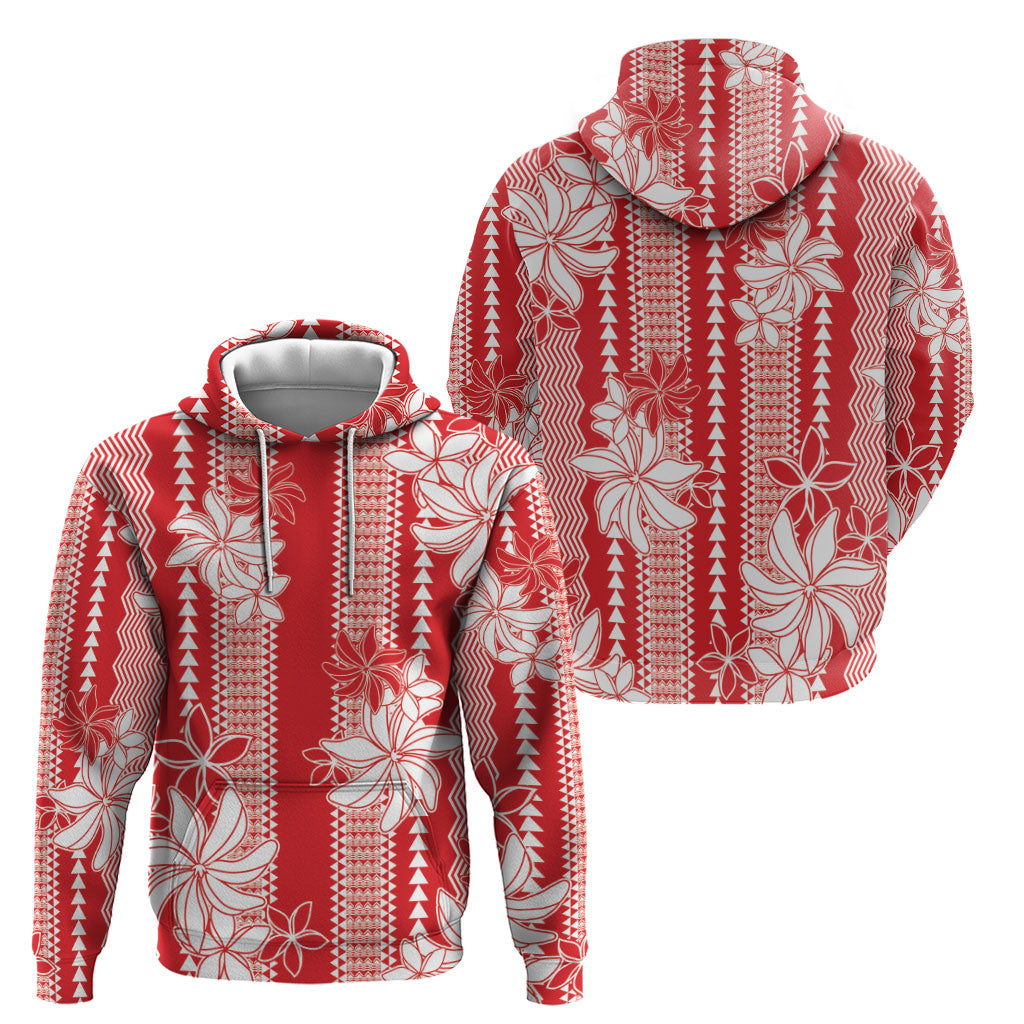 Hawaii Kakau Tribal Zip Hoodie With Red Tiare