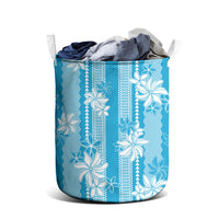 Hawaii Kakau Tribal Laundry Basket With Blue Tiare