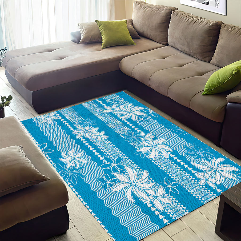 Hawaii Kakau Tribal Area Rug With Blue Tiare