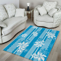 Hawaii Kakau Tribal Area Rug With Blue Tiare