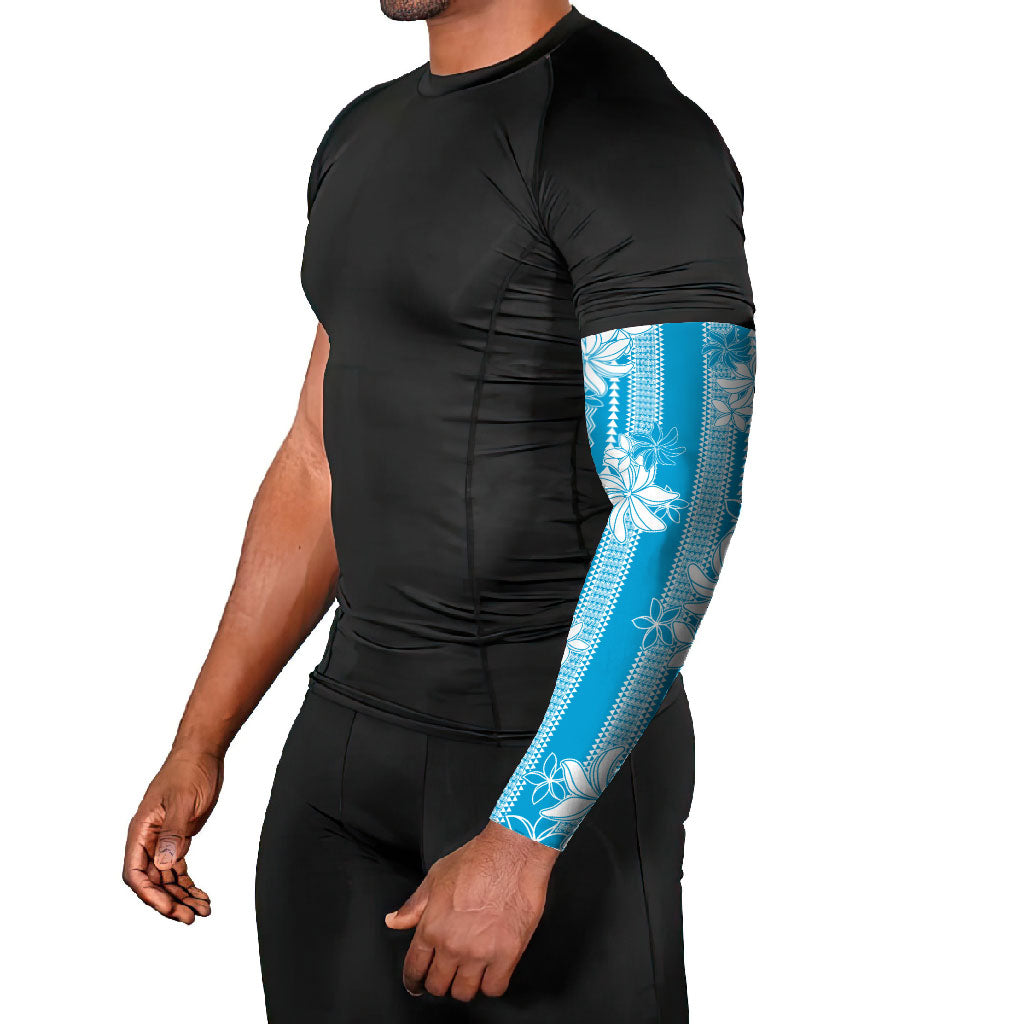 Hawaii Kakau Tribal Arm Sleeves With Blue Tiare