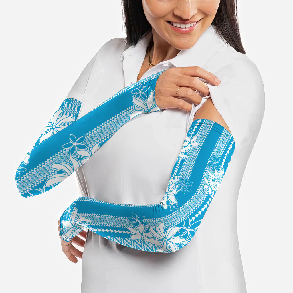 Hawaii Kakau Tribal Arm Sleeves With Blue Tiare