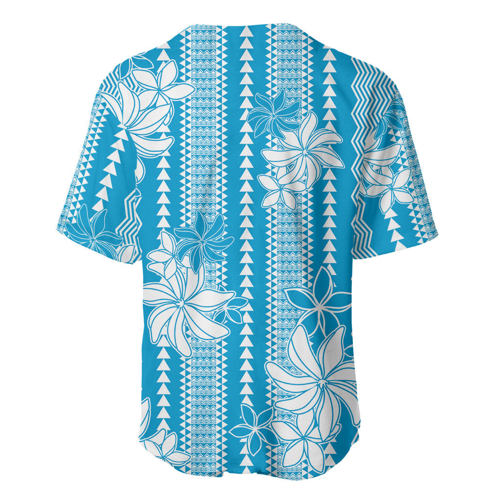 Hawaii Kakau Tribal Baseball Jersey With Blue Tiare