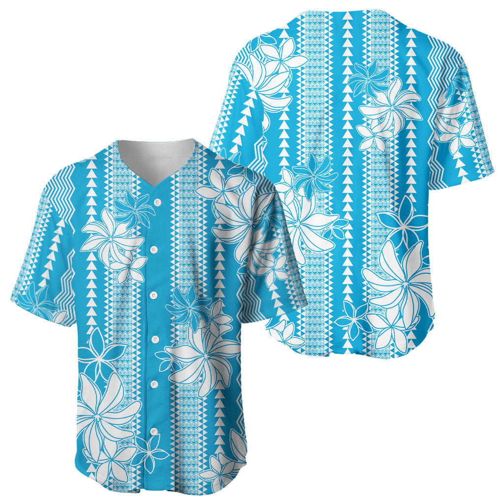 Hawaii Kakau Tribal Baseball Jersey With Blue Tiare