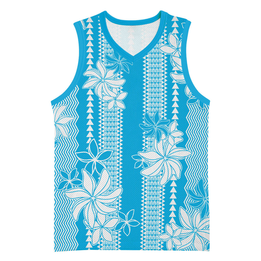 Hawaii Kakau Tribal Basketball Jersey With Blue Tiare