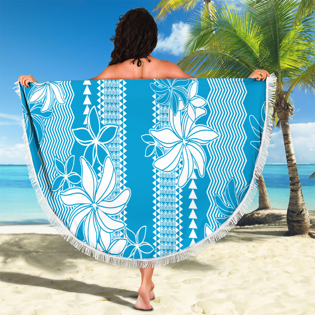 Hawaii Kakau Tribal Beach Blanket With Blue Tiare