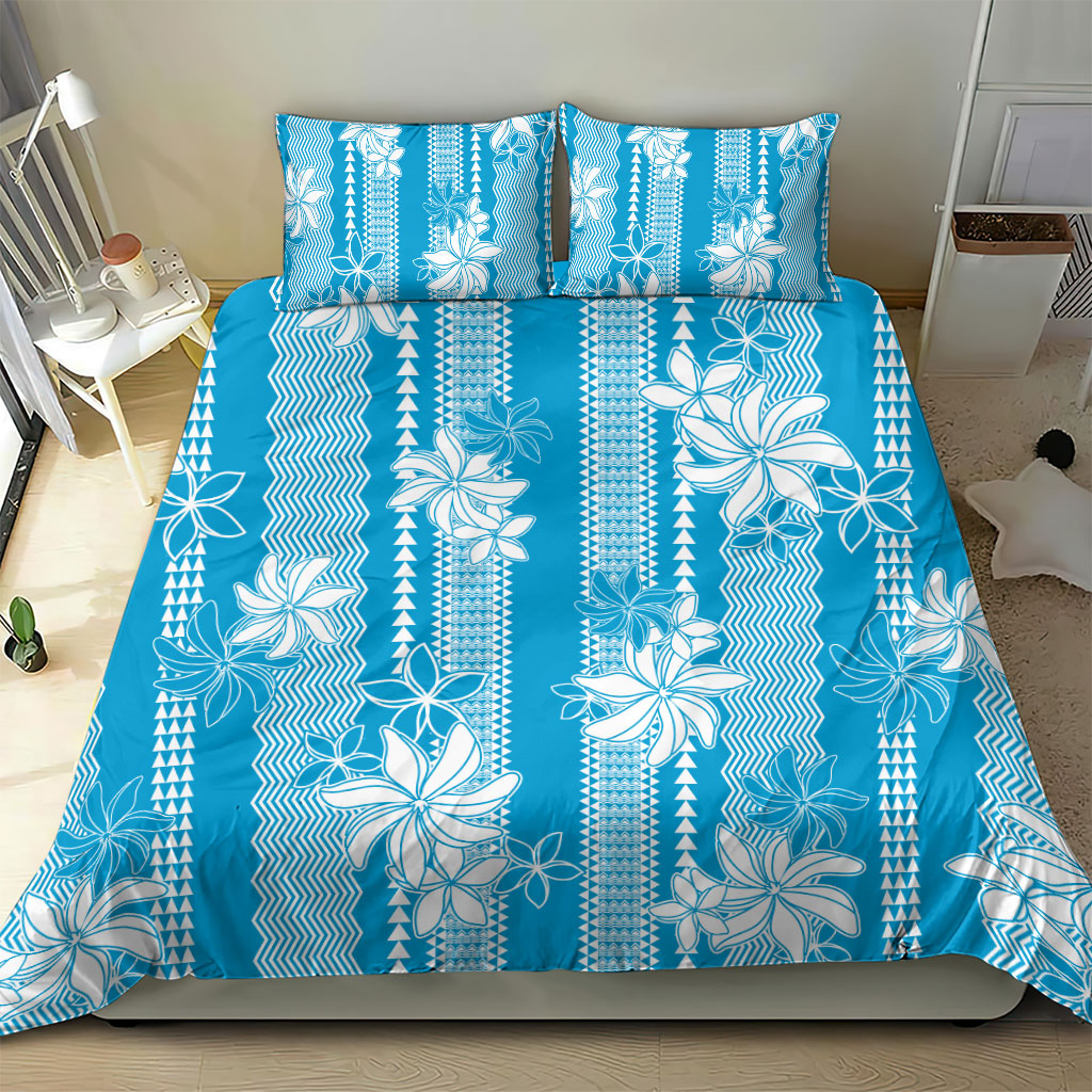Hawaii Kakau Tribal Bedding Set With Blue Tiare