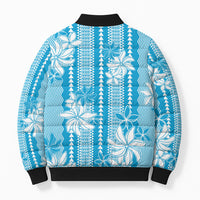 Hawaii Kakau Tribal Bomber Puffer Jacket With Blue Tiare