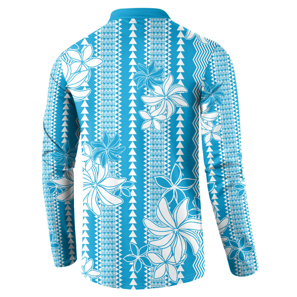 Hawaii Kakau Tribal Button Sweatshirt With Blue Tiare