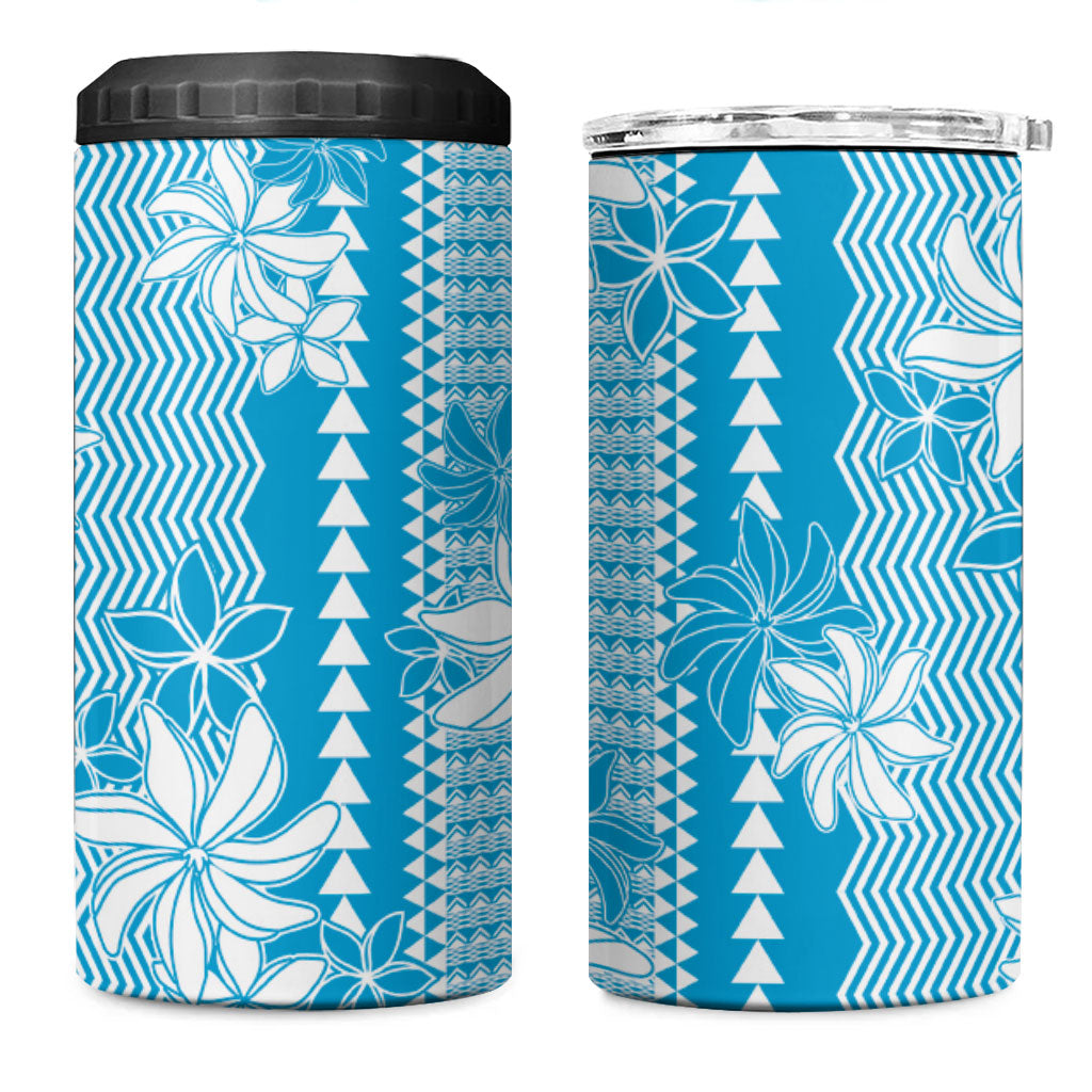 Hawaii Kakau Tribal 4 in 1 Can Cooler Tumbler With Blue Tiare