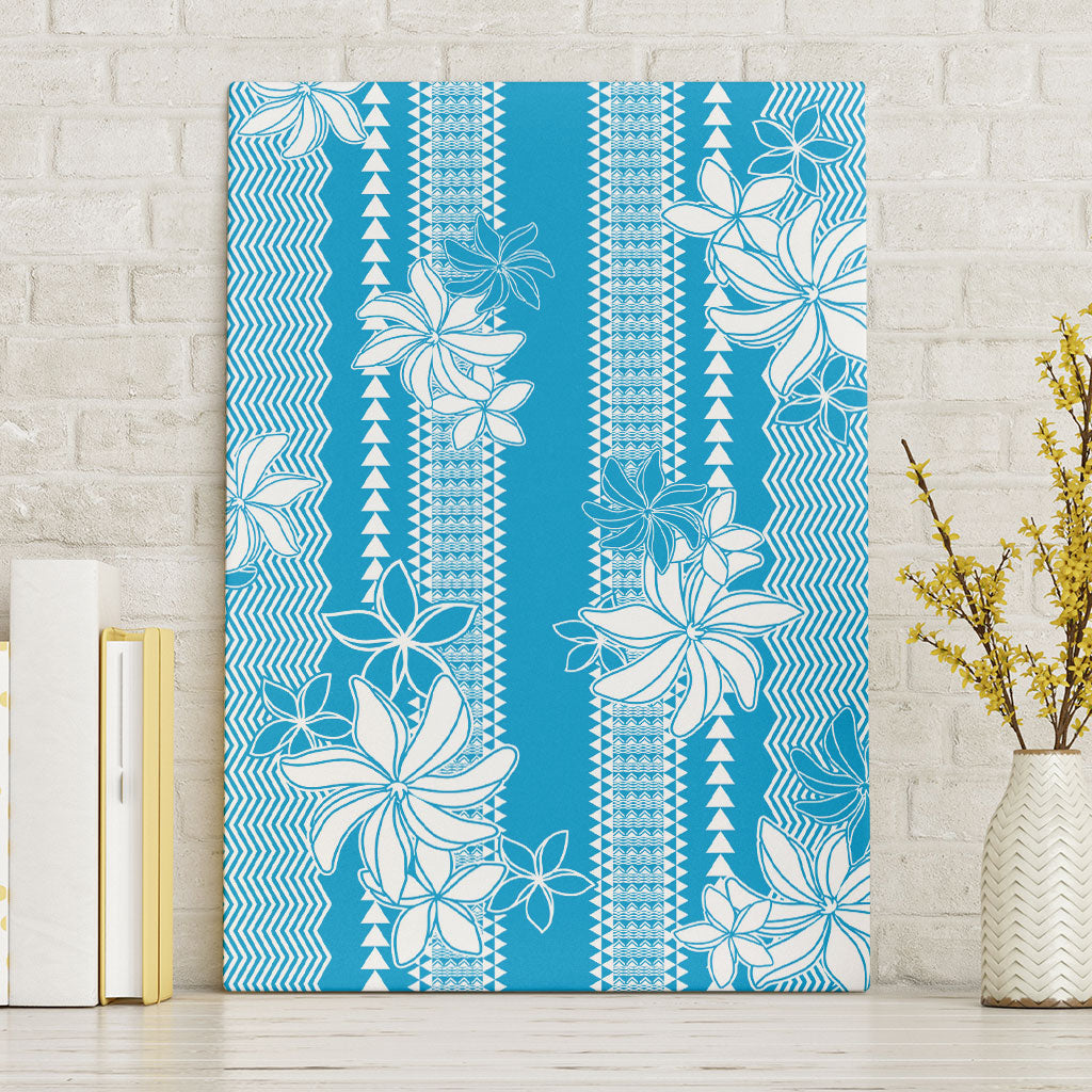 Hawaii Kakau Tribal Canvas Wall Art With Blue Tiare