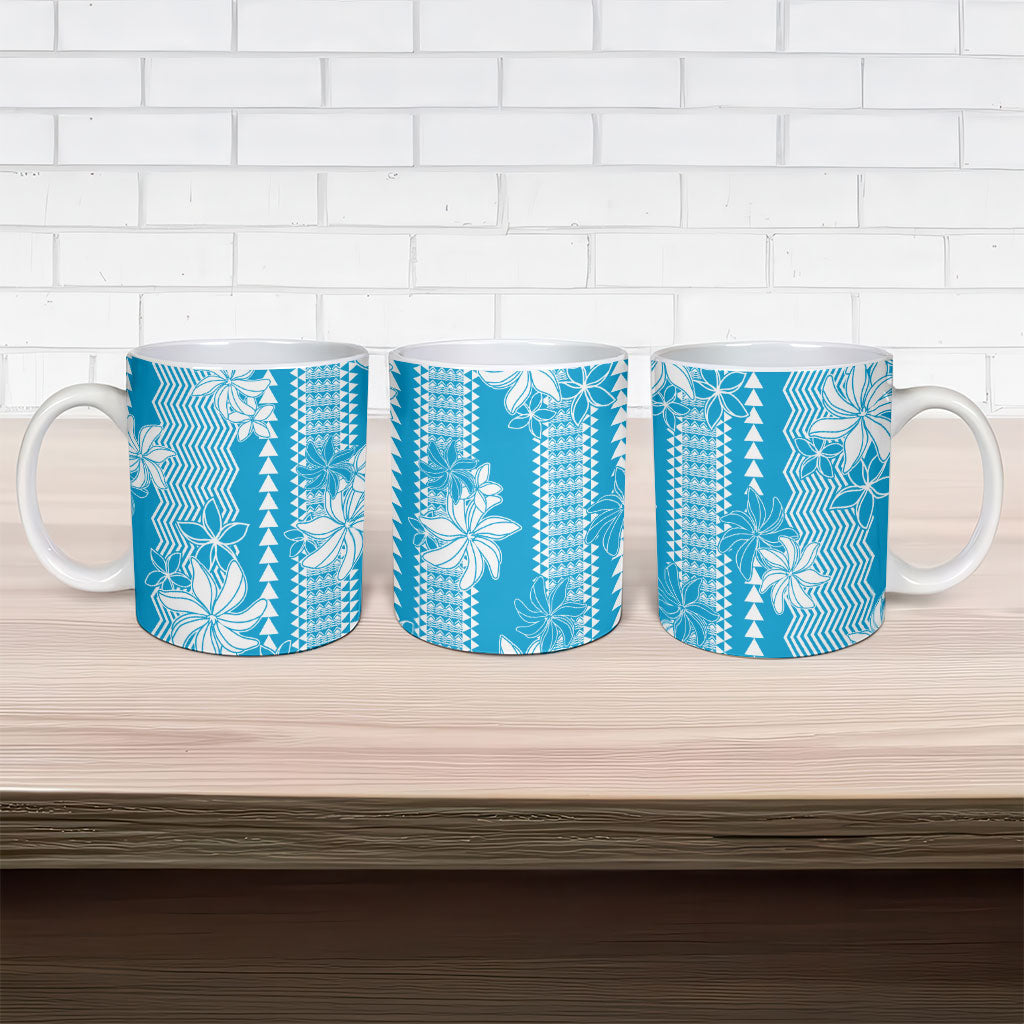 Hawaii Kakau Tribal Ceramic Mug With Blue Tiare