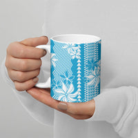 Hawaii Kakau Tribal Ceramic Mug With Blue Tiare