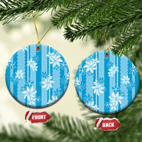 Hawaii Kakau Tribal Ceramic Ornament With Blue Tiare LT05 Circle Blue - Polynesian Pride