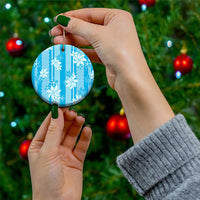 Hawaii Kakau Tribal Ceramic Ornament With Blue Tiare LT05 - Polynesian Pride