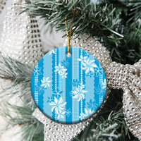 Hawaii Kakau Tribal Ceramic Ornament With Blue Tiare LT05 - Polynesian Pride