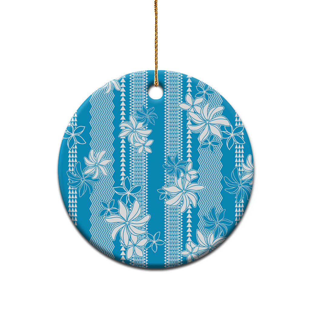 Hawaii Kakau Tribal Ceramic Ornament With Blue Tiare LT05 - Polynesian Pride
