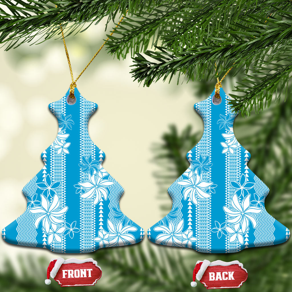 Hawaii Kakau Tribal Ceramic Ornament With Blue Tiare LT05 Christmas Tree Blue - Polynesian Pride
