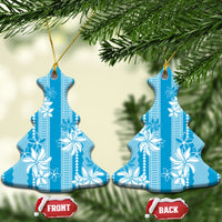 Hawaii Kakau Tribal Ceramic Ornament With Blue Tiare LT05 Christmas Tree Blue - Polynesian Pride