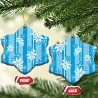Hawaii Kakau Tribal Ceramic Ornament With Blue Tiare LT05 Snow Flake Blue - Polynesian Pride