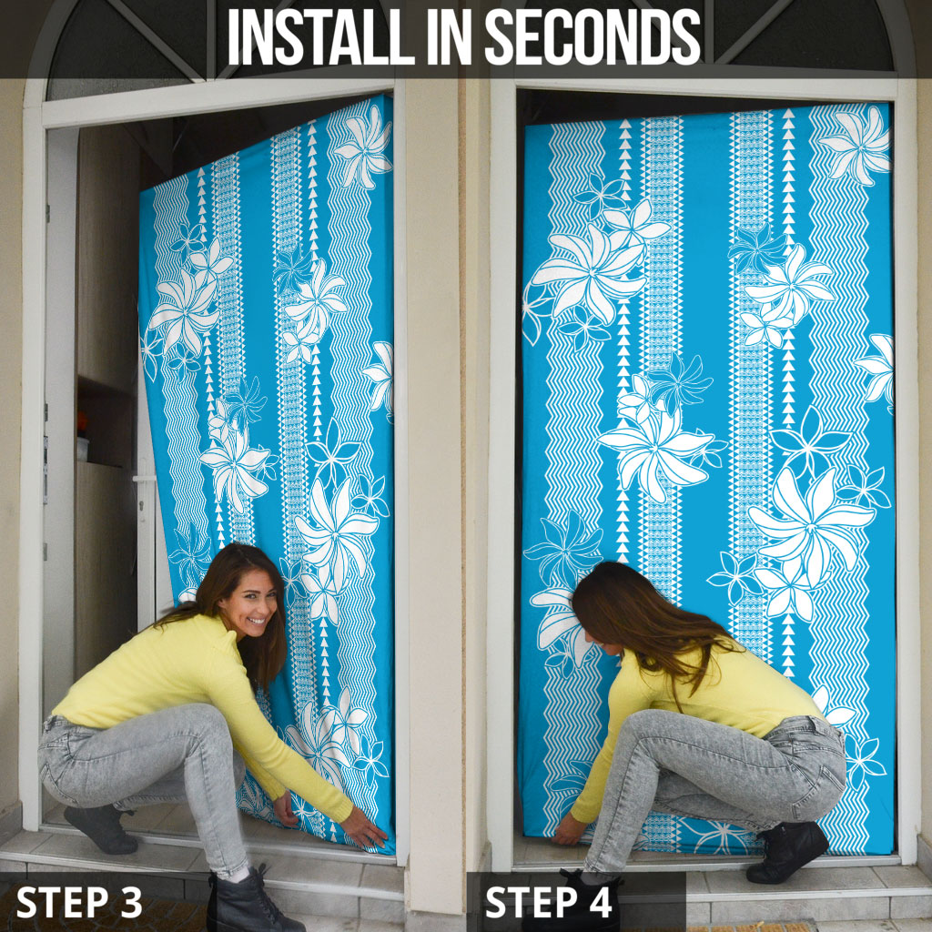 Hawaii Kakau Tribal Door Cover With Blue Tiare