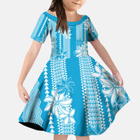 Hawaii Kakau Tribal Family Matching Long Sleeve Bodycon Dress and Hawaiian Shirt With Blue Tiare