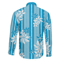 Hawaii Kakau Tribal Family Matching Long Sleeve Bodycon Dress and Hawaiian Shirt With Blue Tiare
