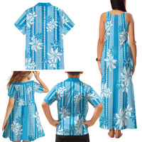 Hawaii Kakau Tribal Family Matching Tank Maxi Dress and Hawaiian Shirt With Blue Tiare