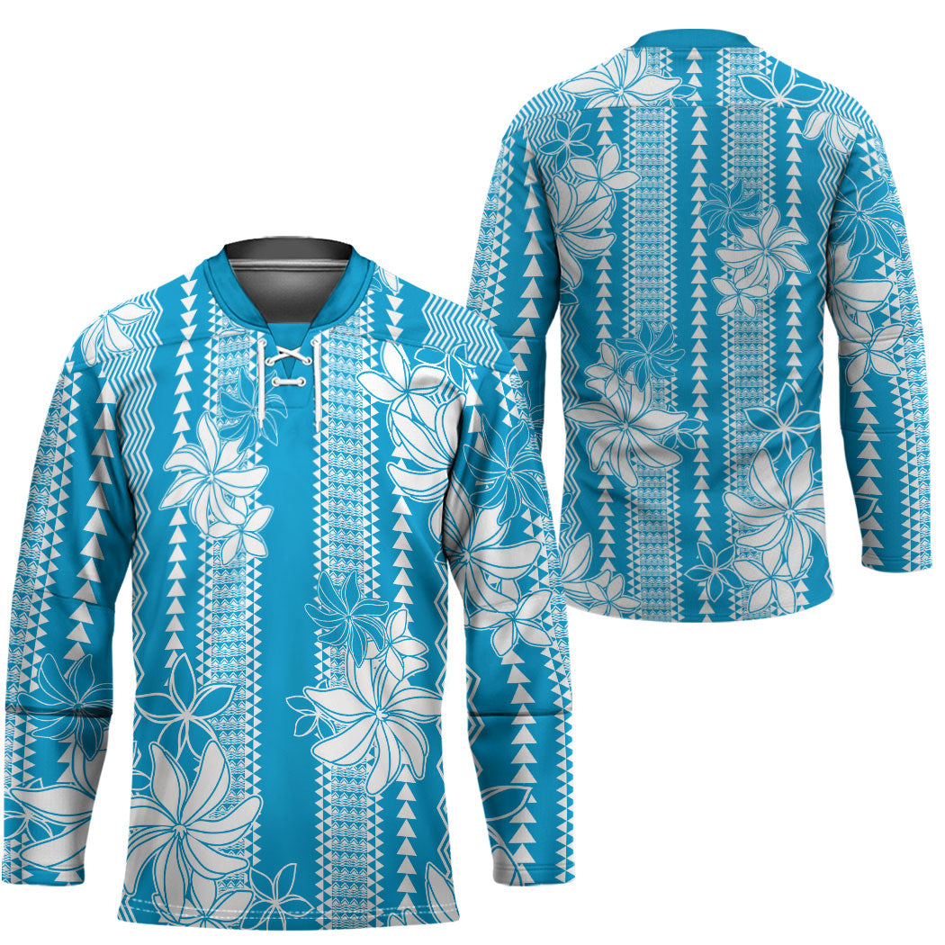 Hawaii Kakau Tribal Hockey Jersey With Blue Tiare