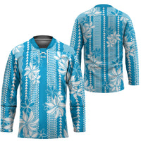 Hawaii Kakau Tribal Hockey Jersey With Blue Tiare
