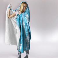 Hawaii Kakau Tribal Hooded Blanket With Blue Tiare