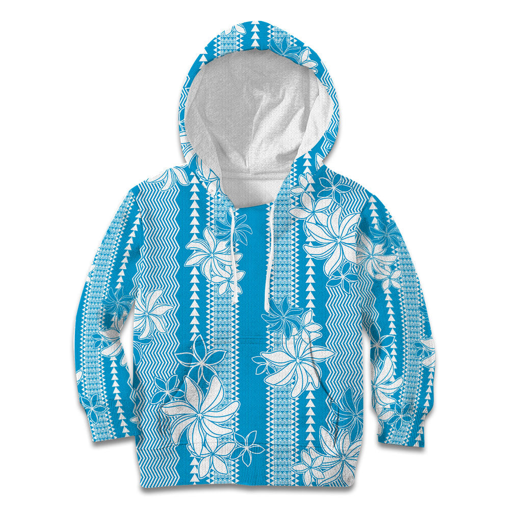 Hawaii Kakau Tribal Kid Hoodie With Blue Tiare